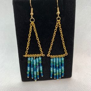 Beaded Tassel Boho dangle Earrings Blues/Greens